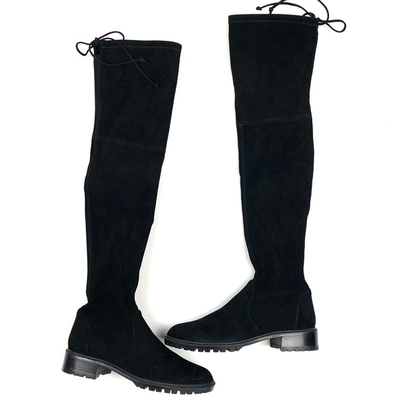 Stuart Weitzman Over The Knee Boots Suede Leather Low Block Heel Lug Sole 7 B - Picture 1 of 10